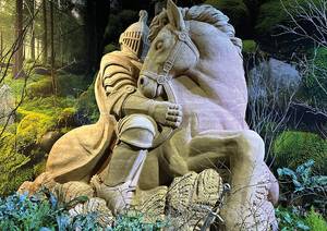 Sandskulptur Ritter auf Pferd beim BlütenWunder Oskarshausen Sandkunst-Ausstellung