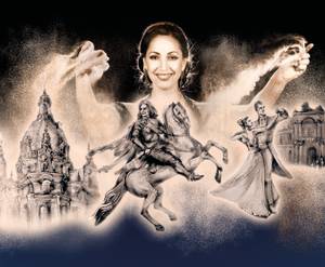 Sandtheater-Künstlerin mit Dresden-Motiven: Frauenkirche, Reiterstatue, Tänzerpaar